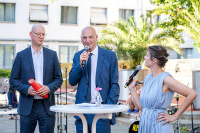 Sommerfest afo Ehrengäste: StR Thomas Gegenhuber, Landesrat Dr. Christian Dörfel, Christina Kragl