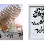 © © links: Metropol Parasol, Sevilla, 2011, J. MAYER H. Architects I Foto: Fernando Alda; rechts: Data Collage 24, 2019, Jürgen Mayer H. I Foto: Ludger Paffrath