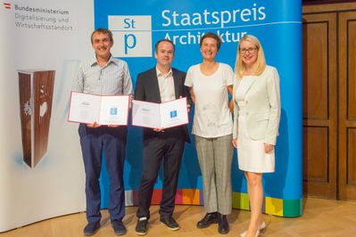Arch. DI Georg Poduschka, Ing. Reinhard Pacejka, Arch. DI Anna Popelka | PPAG architects ztgmbh, Bundesministerin Dr. Margarete Schramböck