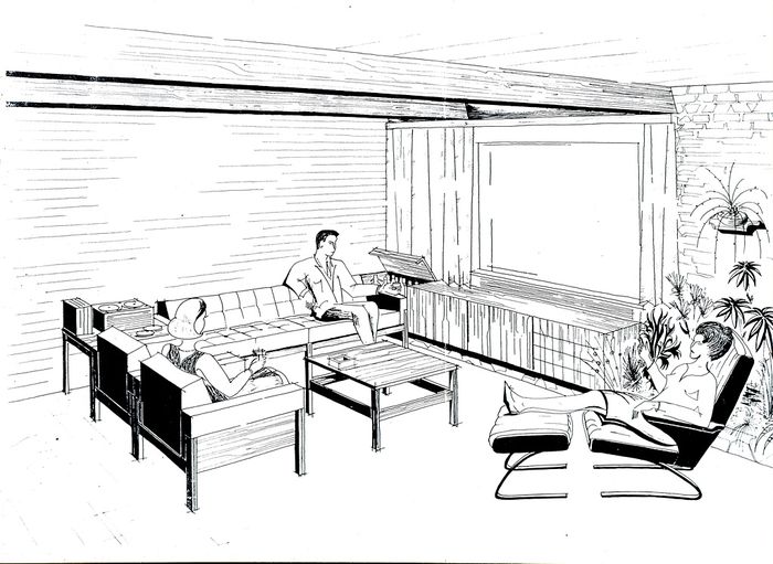 Reinhold Adolf, Innenraumzeichnung, Mitte 1960er-Jahre