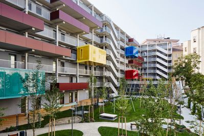 Wien; Smart Wohnen - Wohnbebauung Hauptbahnhof/Sonnwendviertel II; Bauherr_in: Heimbau Gemeinnützige Bau-, Wohnungs- und Siedlungsgenossenschaft, Wien; Architektur: GEISWINKLER & GEISWINKLER - Architekten ZT GmbH, Wien; Freiraumplanung: Auböck + Kárász, Wien