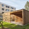 Pavillon Palliativstation Klagenfurt, Kärnten; Bauherr: Landeskrankenanstalten-Betriebsgesellschaft – KABEG; Architektur: FH Kärnten, Spittal an der Drau; Freiraumplanung: Elias Molitschnig mit Studierenden der FH Kärnten / Kooperation mit der Baumschule Fleischhacker, Klagenfurt